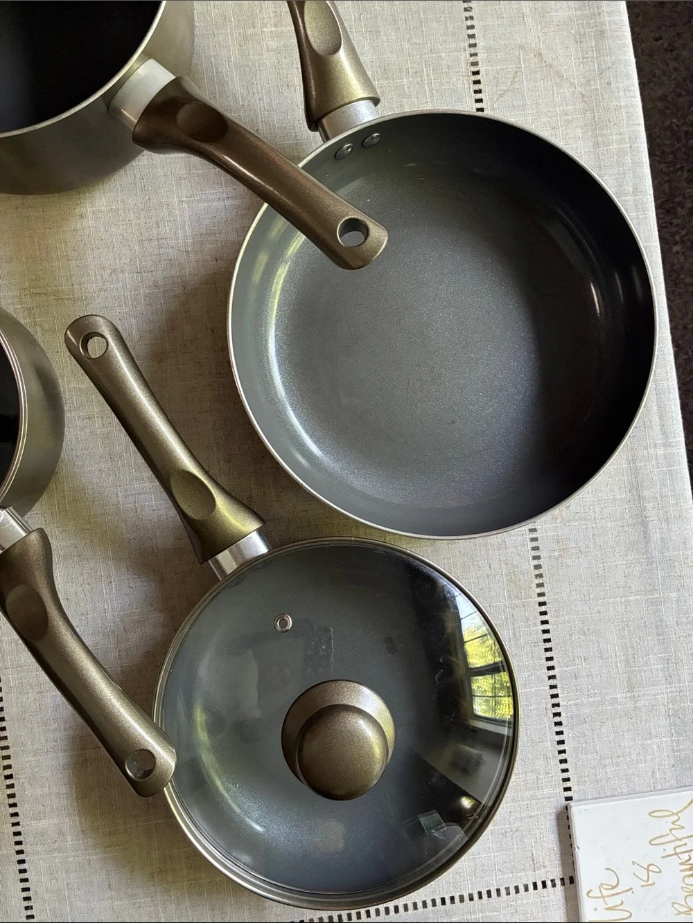 pots, pans, lids set & 10 pce. kitchen essential utensils!